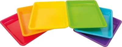 Zdjęcie produktu dla Zestaw 12 kolorowych wielofunkcyjnych tacek 28 x 22 x 3 cm, do przedszkola i szkoły
