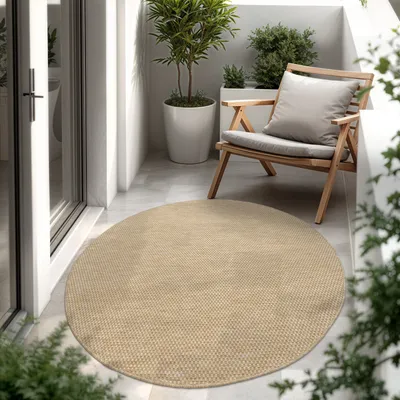 Produktbild von In- & Outdoor Teppich Flachgewebe einfarbig modern wetterfest für Terrasse Küche Grösse 160 cm Rund
