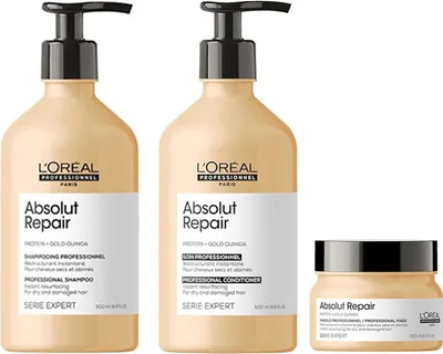 Produktbild von Loreal Absolut Repair Szampon 500ml NOWOŚĆ + Loreal Absolut Repair Odżywka 500ml NOWOŚĆ + Loreal Absolut Repair Maska 250ml NOWOŚĆ