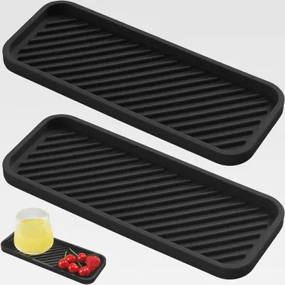 Produktbild von 2 Stück Silikon Abtropfmatte Spüle, Weich Silikon Spülbecken Organizer 23 X 9 Cm Silikons Spülbecken Abtropfmatte Klein, Rutschfest Abtropfmatte Schmal Organizer für Schwämme, Bürsten, Seife, Schwarz
