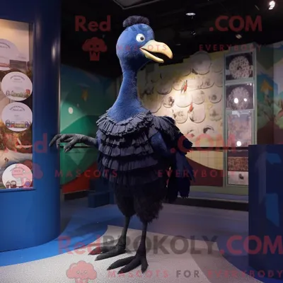 Image de Costume de mascotte REDBROKOLY d oiseau Dodo bleu marine personnage habillé d une mini robe et de pinces à chaussures