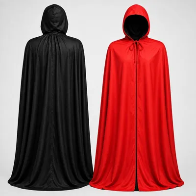 Produktbild von Premium Halloween Umhang XL (160cm) wechsel Rot & Schwarz mit Kapuze für Vampire, Larp, Cosplay, Rotkäppchen ...