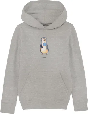 Produktbild von Mr. & Mrs. Panda Kinderpullover Pinguin Lolli 9-11 Jahre (134/146) - Heather Grey - Geschenk, Kapuzenpulli, Naschen, Sweater, Hoody, Heißhunger, Hoodie, Spruch, Pullover
