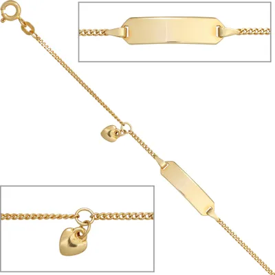 Produktbild von JOBO Schildband Herz 585 Gold Gelbgold 14 cm Gravur Armband Federring