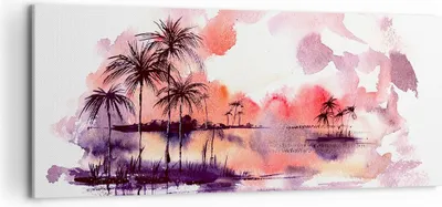 Produktbild von Bild auf Leinwand - Leinwandbild - Tropen Palmen Illustration Pflanze - 120x50cm - Wand Bild - Wanddeko - Leinwanddruck - Bilder - Kunstdruck - Leinwand bilder - Wandkunst - AB120x50-2995