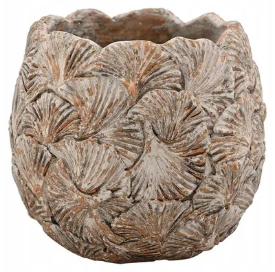 Image de Donika Pot Métal Ginkgo Doré Marron Rond 14x15 cm