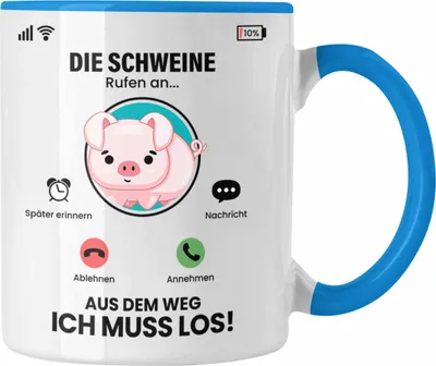 Produktbild von Trendation - Die Schweine Rufen An Tasse Geschenk für Schweine Züchter Besitzer Geschenkidee Lustig Spruch Bauer Landwirt (Blau)