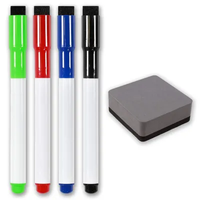 Image de Marqueurs effaçables à sec magnétiques, stylos effaçables à sec magnétiques et effaceur magnétique, lot de 4 + 1