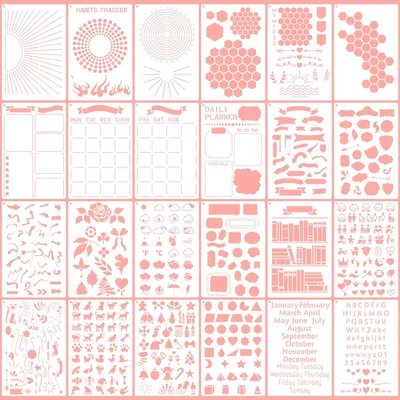 Obrázek produktu pro Šablony pro Bullet Journal, 24 kusů, plánovač formátu A5, opakovaně použitelné šablony pro zápisníky