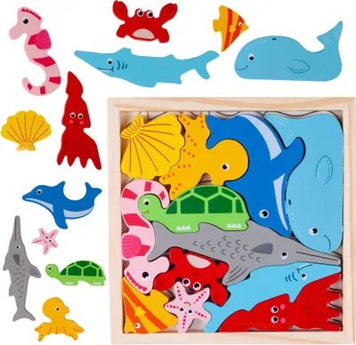 Produktbild von MalPlay Holzpuzzles Meerestiere | aus Holz | Pädagogisches Puzzle | Steckpuzzle | Spielzeug für Kinder ab 3 Jahren