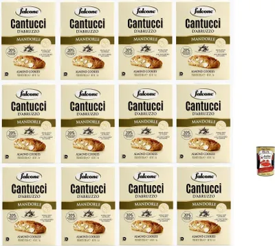 Produktbild von Falcone Cantucci alla Mandorla, Mandelgebäck aus Italien, Keks mit Mandeln, insgesamt Gebäckstücke, 12x 200g + Italian Gourmet polpa 400g