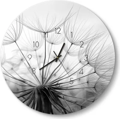 Produktbild von DEQORI Glasuhr Ø50 cm Zahlen 'Pusteblume Nahaufnahme' Wanduhr Glas Uhr Design leise