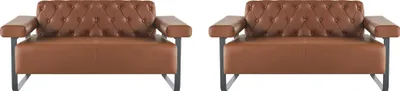 Immagine prodotto di Divani Chesterfield in pelle marrone acciaio inox originale moderno 2 posti pulsante