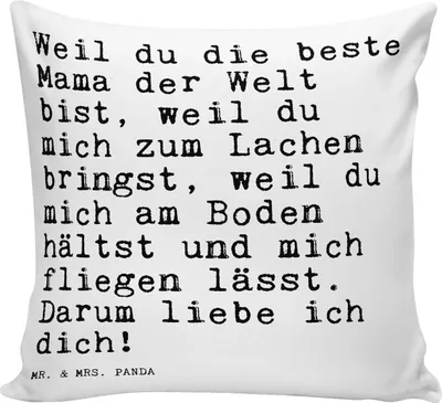 Produktbild von Mr. & Mrs. Panda kuschelkissen 40x40 Weil du die beste... - Weiß - Geschenk, Polster, Zitate, Sofakissen, Zierkissen, Sofa Kissen, Liebe, Mama Spruch, Dekokissen, beste