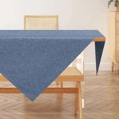 Zdjęcie produktu dla Wodoodporny obrus poliestrowy, niebieski, 80 x 80 cm, imitacja lnu, do salonu, jadalni, na balkon, do ogrodu