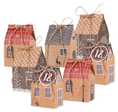 Adventskalender zum Befüllen, 24 Weihnachtshäuser, Bastelset