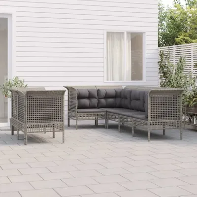 Produktbild von 7-tlg. Garten-Lounge-Set mit Kissen Grau Poly Rattan , Gartenmöbel-Sets Design 2024