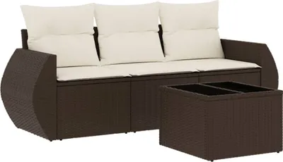 Produktbild von vidaXL 4-tlg. Garten-Sofagarnitur mit Kissen Braun Poly Rattan