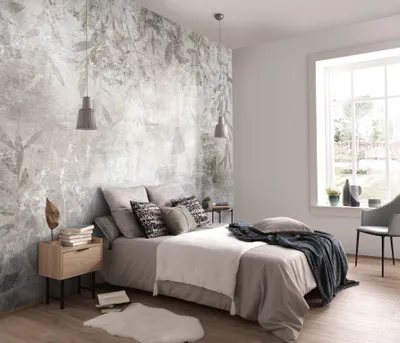 Produktbild von NEWROOM Tapete Grau Vliestapete Blätter - Mustertapete Modern Taupe Beige Äste Betonoptik Bäume Tropisch Wald