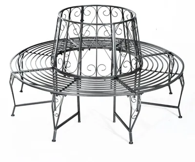 Produktbild von Baumbank Rundbank 360° Gartenbank Sitzbank Baum Bank Metall ∅160cm, Silber, für Garten und Terrasse, wetterfest, rutschfest