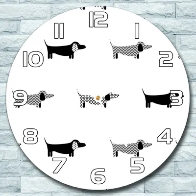 Produktbild von Wanduhr aus Glas Rund fi 30 Dackel Tiere Hunde Quarz Deko Wohnzimmer Büro