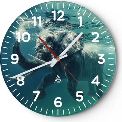 Produktbild von Wanduhr - Rund - Glasuhr - Elefant Tier Wasser - 30x30cm - Schleichendes Uhrwerk - Lautlos - zum Aufhängen bereit - Dekoration Modern - Wanddekoration aus Glas - C4AR30x30-3944