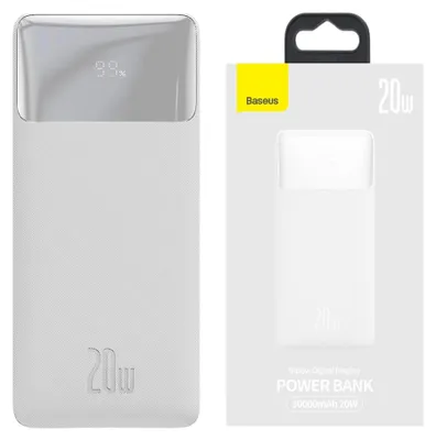 Zdjęcie produktu dla Baseus Bipow Powerbank Z Szybkim Ładowaniem 30000Mah 20W Biały (Overseas Edition) + Kabel Usb-A - Micro Usb 0.25M Biały (Ppbd050402)