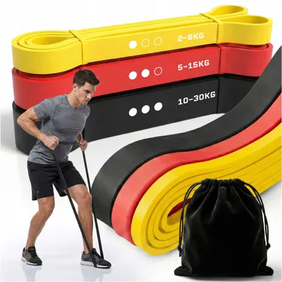 Produktbild von Set Mit 3 Power Band-Trainingsgummibändern – Widerstandsbänder, Trainingsgummibänder 2–30 Kg