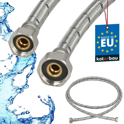 Produktbild von KOTARBAU® Flexschlauch Wasserschlauch 200cm Panzerschlauch 1/2“x3/8“ Anschlussschlauch für Armatur Schlauch Für Wasserhahn Edelstahlummantelt Silber