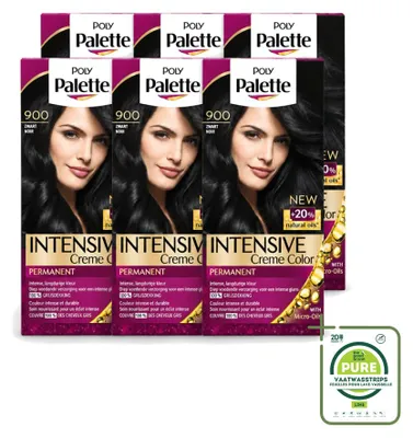 Immagine prodotto di 6 confezioni di tinta per capelli Poly Palette, colore nero (900), contenimento di 115 ml per confezione. Confezione grande, composta da 6 pezzi
