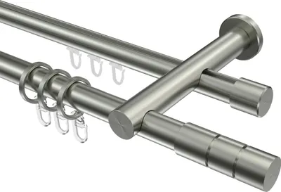 Produktbild von Interdeco Rundrohr-Innenlaufstange / Gardinenstange (Kombination) Edelstahl-Optik, Typ Platon Elanto (Rillenzylinder), 20 mm Ø 2-läufig, 400 cm