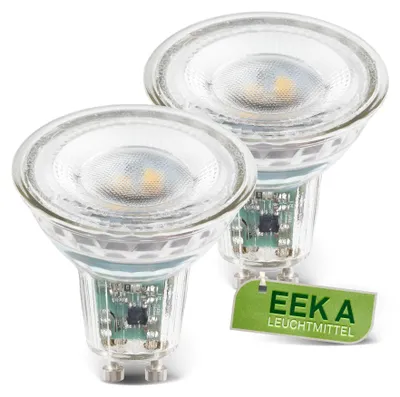 Immagine prodotto di Briloner Set di 2 lampadine LED GU10, vetro, CEE A, luce bianca calda, classe energetica A, Ø5 x 5,6 cm