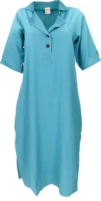 Produktbild von Luftiges Sommerkleid, Shirtkleid, Baumwoll Maxikleid - Blau, Damen, Baumwolle, Kleider
