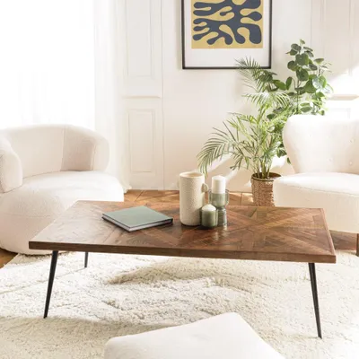 Produktbild von KIARA – Rechteckiger Couchtisch, 135 x 70 cm, aus recyceltem Holz, mit schwarzen Metallbeinen