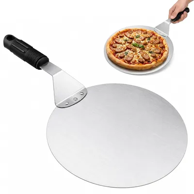 Productafbeelding van Pizzaschep van roestvrij staal, 30 cm, met houten handvat, voor gebruik in de keuken