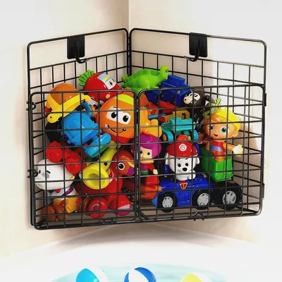 Produktbild von Badewannenspielzeug Aufbewahrung-Badespielzeug Organize Aufbewahrungskorb mit 2 Selbstklebend Haken,1pcs Faltbarer Badespielzeug Aufbewahrungskorb für Spielzeug,Toilettenartikeln-Dreieckig