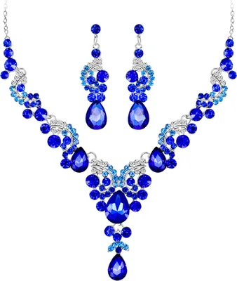 Produktbild von Mode Hochzeit Faux Kristall Strass Dekor Halskette Ohrringe Schmuck-Set-B