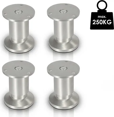 Obrázek produktu pro 4X Nábytkové nožičky Podpěrná noha gauče Nastavitelná noha skříně Skříňka Noha pohovky Noha postele - hliníková 180 mm