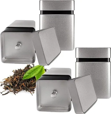 Produktbild von Viereckige Metallbehälter für lose Teebeutel (100 g - 200 g) Teesortier-Set.