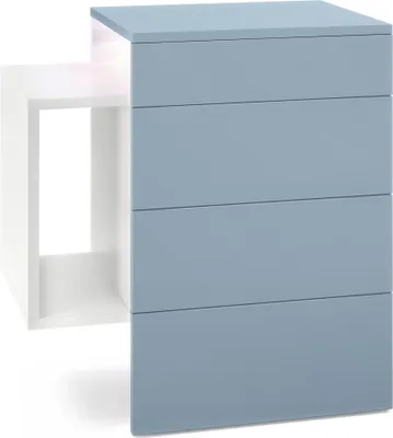 Produktbild von Vladon Nachttisch Queens,  Germany, Nachttischschrank mit 2 Schubladen und 1 seitlichem Fach zur Wandmontage, Weiß matt/Denim matt, inkl. LED Unterbaustrahler weiß (60 x 63 x 36 cm)