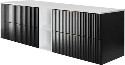 Produktbild von Badezimmerschrank, Schwarz / Weiß + goldener Griff, 180 x 57 x 46 cm