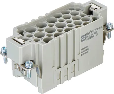 Immagine prodotto di 09380363001 HARTING Han K9/9/18 Inserto a pin (M) Collegamento a crimpare, 36 pin 18/18+PE Contatto di comando830V/250V, 40A/10A -