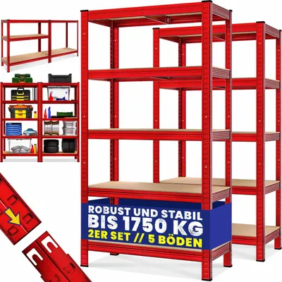 Obrázek produktu pro Vysoce odolné regály, sada 2 kusů, 180x90x40cm, nosnost 875kg