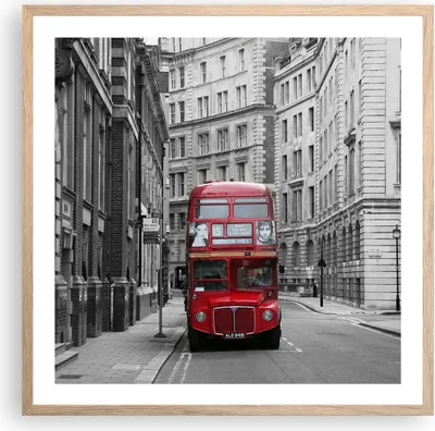 Produktbild von Gerahmtes Poster - Rahmen in heller Eiche - Bus england urlaub london - 60x60 cm - Wand Bild - Wanddeko - Wandbilder - Wandposter - Bilderrahmen - Bilder - Kunstdruck - Wandbild - P2NAC60x60-2153
