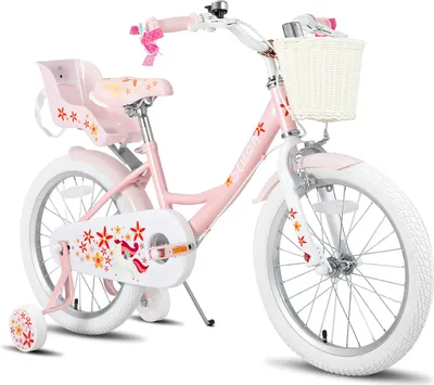 Produktbild von HILAND Joystar 18 Zoll Kinderfahrräder Mädchen mit Puppensitz, Stützräder, Korb, Schutzbleche, V-Brake-Bremsen, Rosa