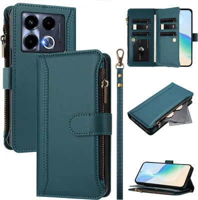 Obrázek produktu pro Pouzdro pro Infinix Note 40 5G, zipem, peněženkovéPolyuretankožené flip pouzdro s kapsami na karty, stojánkem a poutkem na ruku zelený