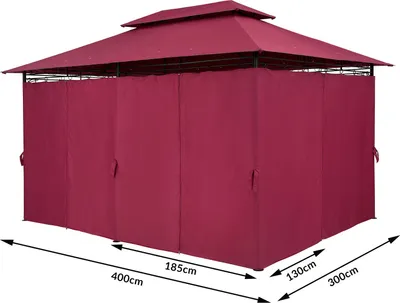Image de CASARIA® Pavillon de jardin 3x4m Topas métal hydrofuge protection UV 50+ parois latérales robuste tonnelle de jardin extérieur pergola tente rouge