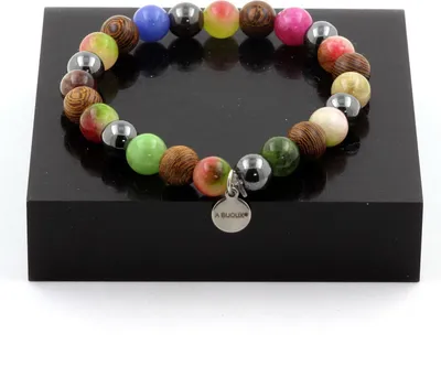 Immagine prodotto di Bracciale di perle di tormalina multicolore + tormalina anguria + ematite + legno 8 mm
