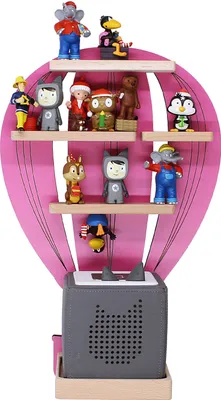 Produktbild von BOARTI Kinderregal Ballon | hängend für Toniebox und Tonie Figuren | Regal | H. 48 x B. 30 x T. 19 | Wandregal Musikbox und Figuren Aufbewahrung mit Magneteinsätzen | Aufbewahrungsregal Holz Heißluftballon