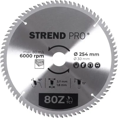 Immagine prodotto di Disco Strend Pro TCT 254x3.0x30/20 mm 80Z, per legno, per sega, con inserti in metallo duro